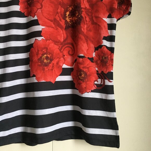 Cathy Daniels Striped + Red Flower Print Tee - Picture 4 of 13